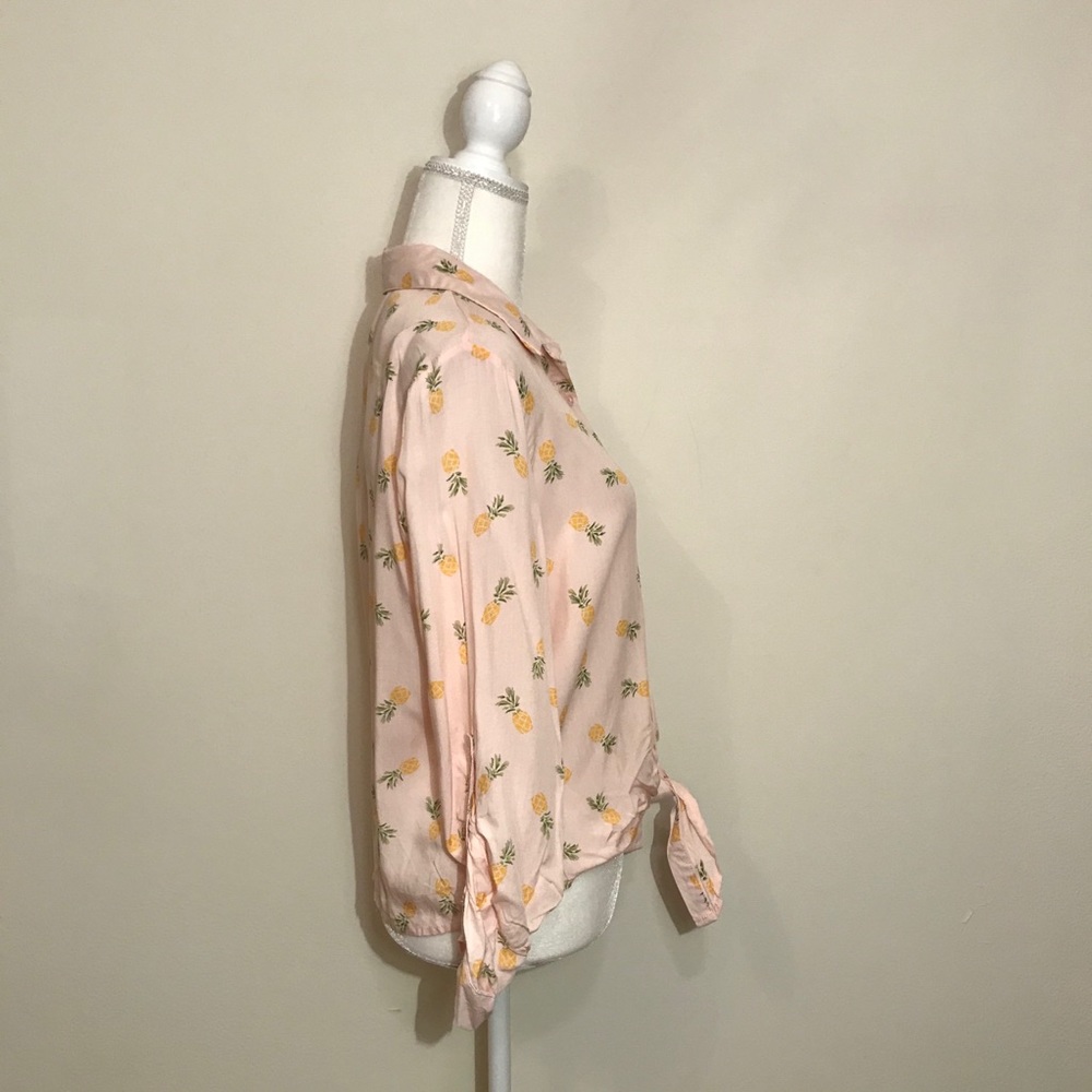 Love Notes Pineapple Print Button Up Blouse Pink … - image 4